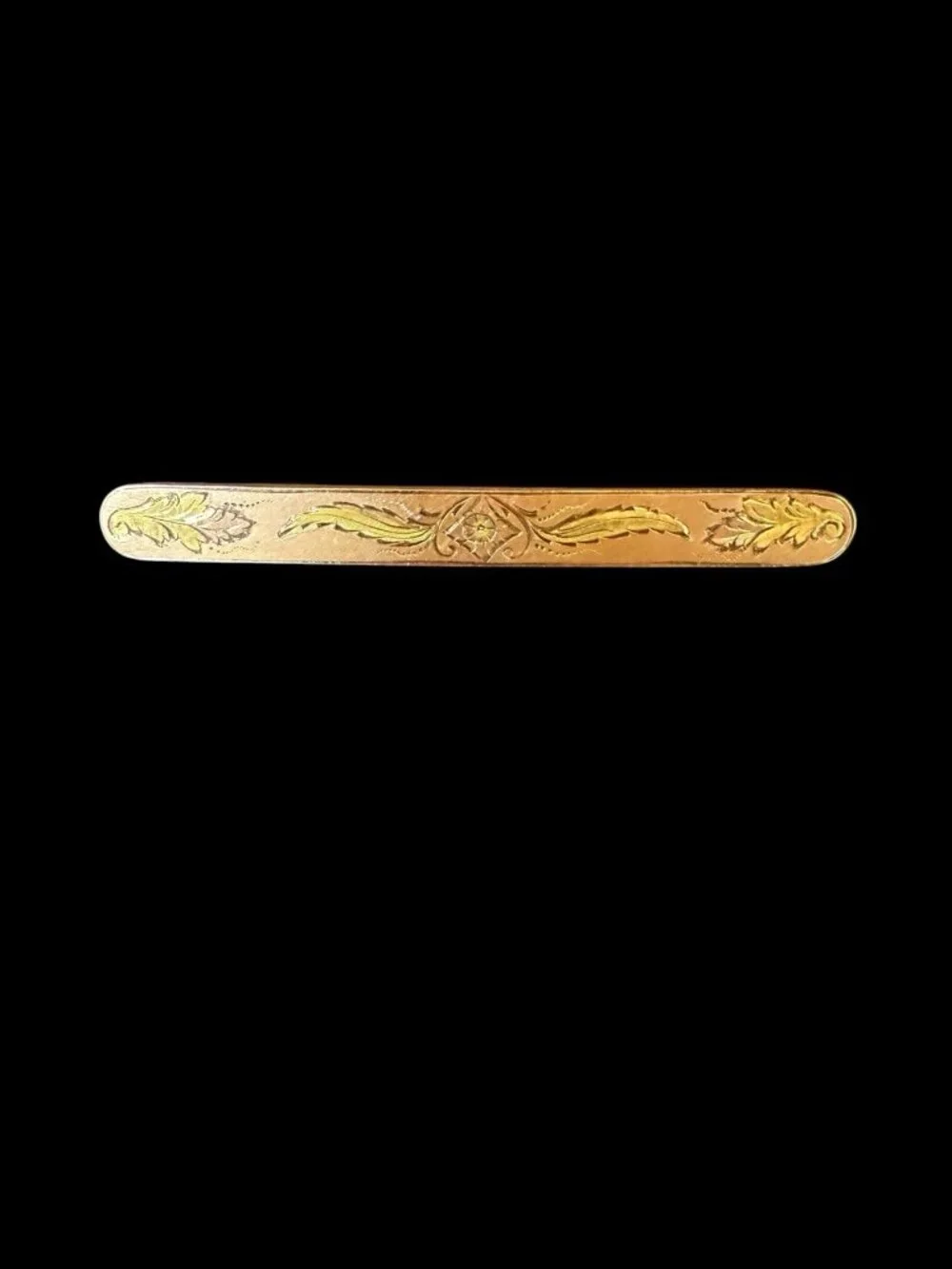 Antique Gold Tone Bar Brooch Etched Floral C Clasp Victorian Edwardian Pin